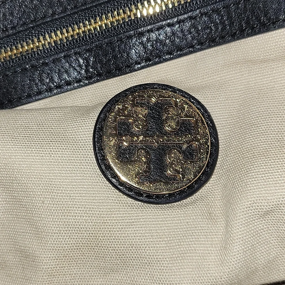 Tory Burch Classic Black Pebble Leather Tote Handbag